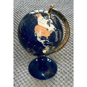 Desktop Gemstones World Globe SemiPrecious Inlaid 6” Lapis Abalone Pearl Perfect